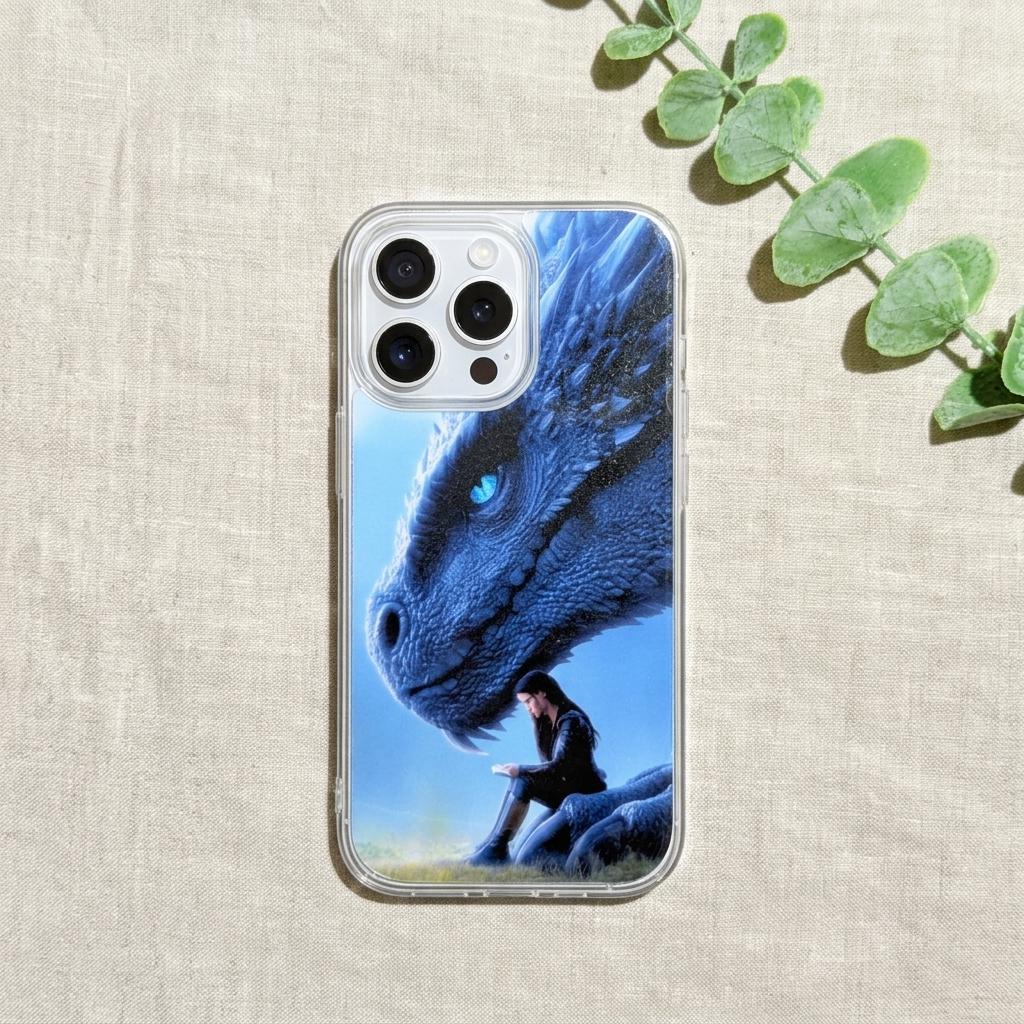 Blue Dragon Phone Case Insert, Romantasy Reader Clear Case Art for iPhone __etsy:8116186798