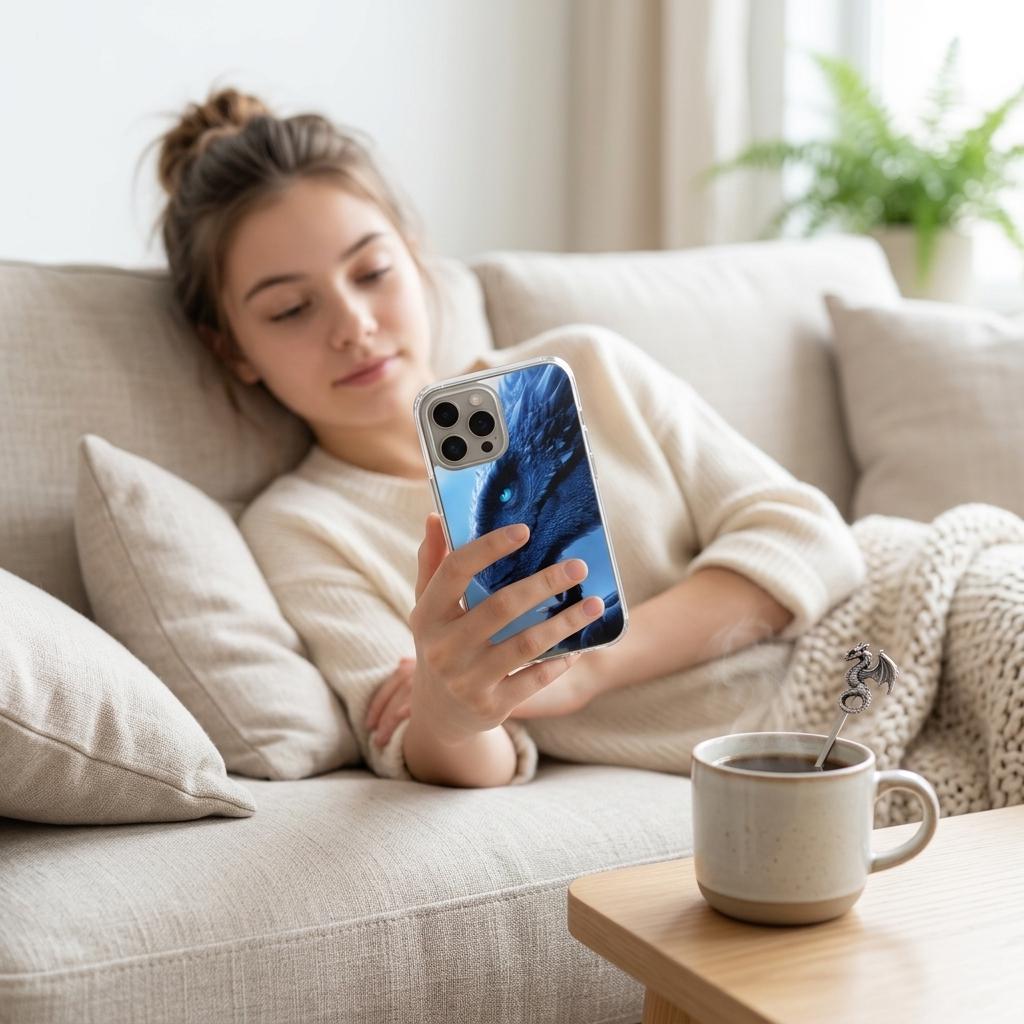 Blue Dragon Phone Case Insert, Romantasy Reader Clear Case Art for iPhone __etsy:8164100223