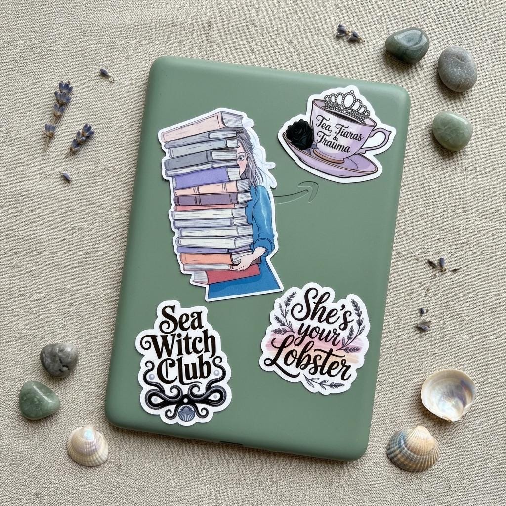 Book Hoarder Sticker: Bookish Girl with Stack of Books - For Readers __etsy:8157517363