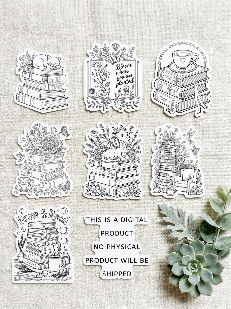 Bookish Coloring Pages | 30 Reading and Library Designs Digital Download __etsy:8133786630