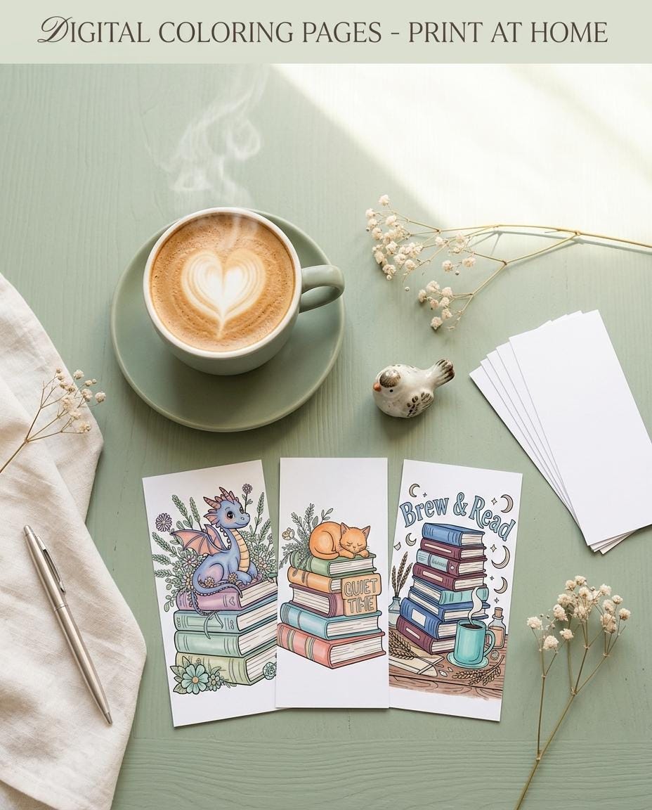 Bookish Coloring Pages | 30 Reading and Library Designs Digital Download __etsy:8133786960