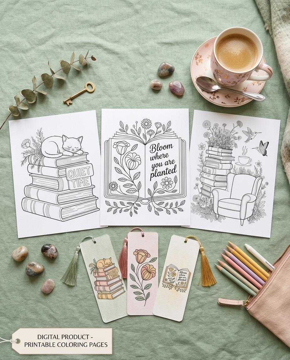 Bookish Coloring Pages | 30 Reading and Library Designs Digital Download __etsy:8133786974