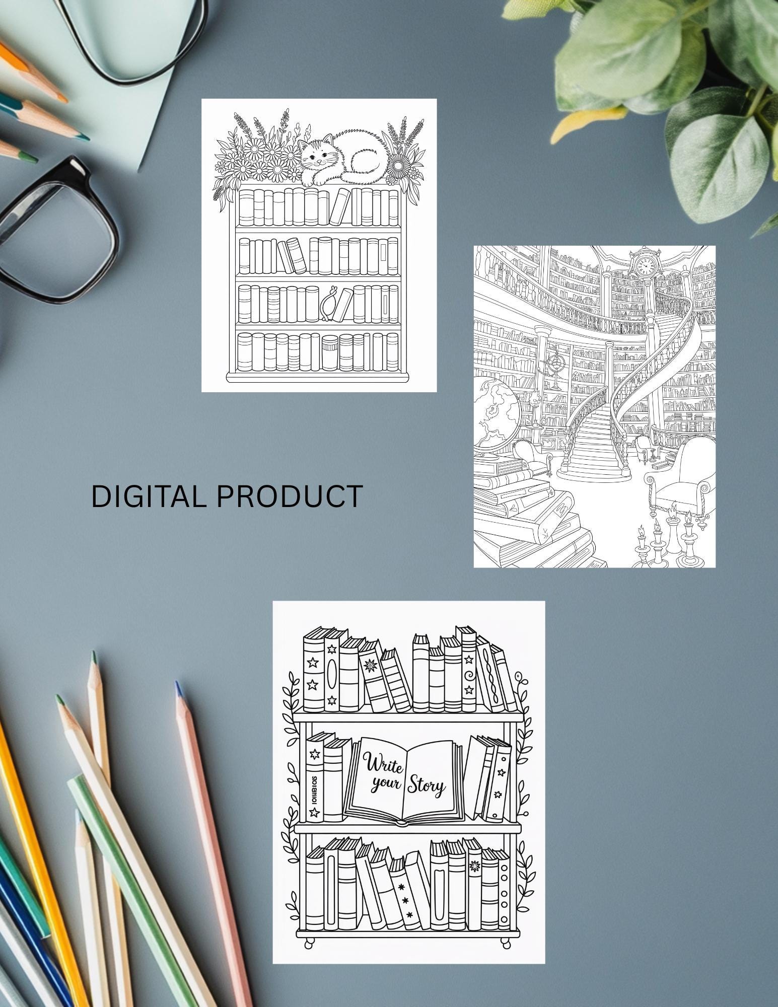 Bookish Coloring Pages | 30 Reading and Library Designs Digital Download __etsy:6891791731