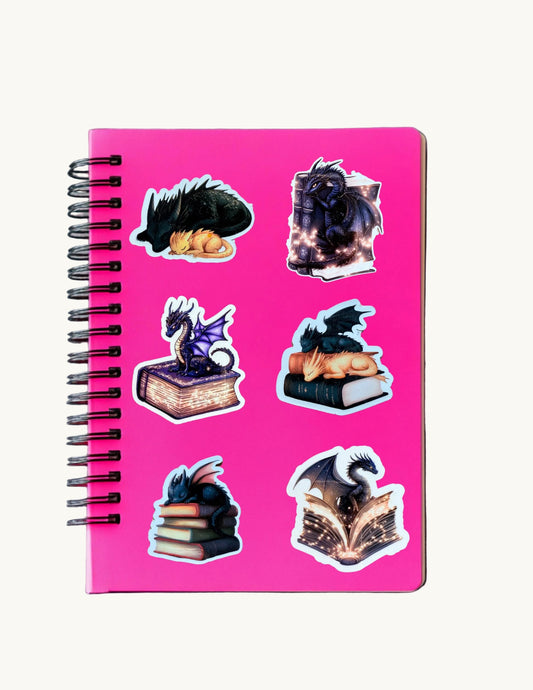 `Bookish dragon vinyl sticker pack - fantasy reading dragon decals for booktok lovers and collectors`