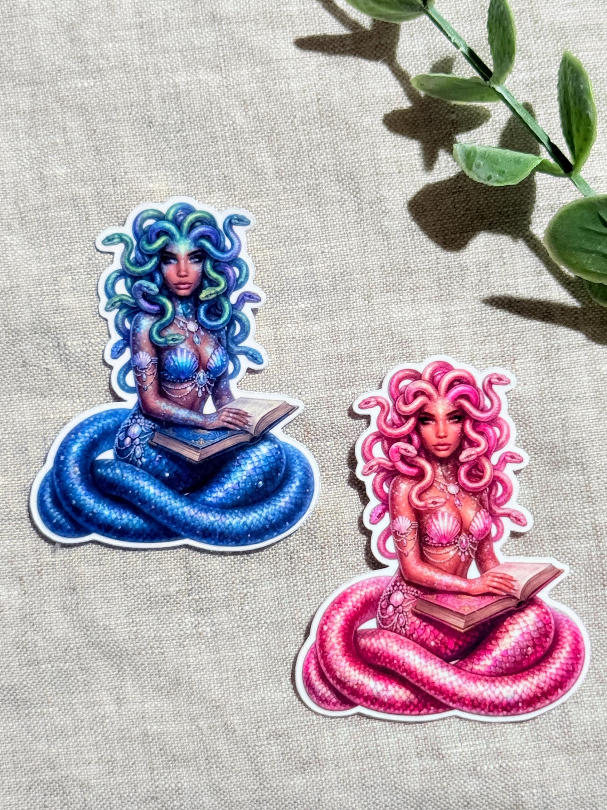 Bookish Medusa Sticker Set of 2, Reading Gorgon Waterproof Vinyl for Kindle & Laptop __etsy:8118003220