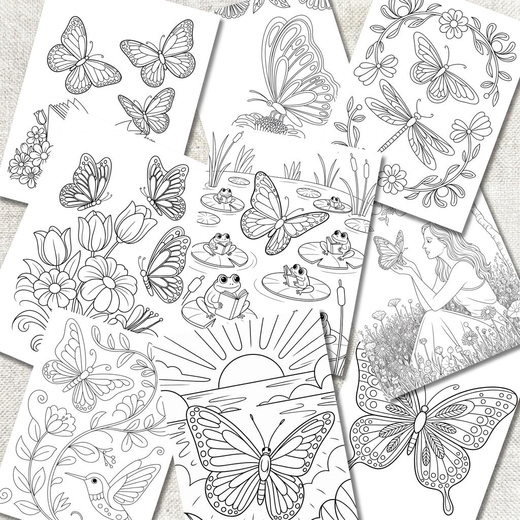 Butterfly Coloring Book: 60 Printable Nature Art Pages (PDF Download) __etsy:8164174771