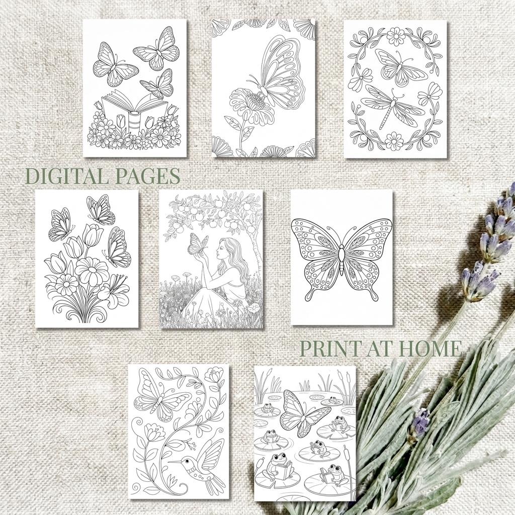 Butterfly Coloring Book: 60 Printable Nature Art Pages (PDF Download) __etsy:8164174871