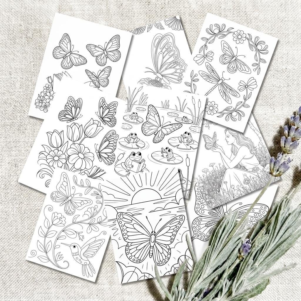 Butterfly Coloring Book: 60 Printable Nature Art Pages (PDF Download) __etsy:8116266454