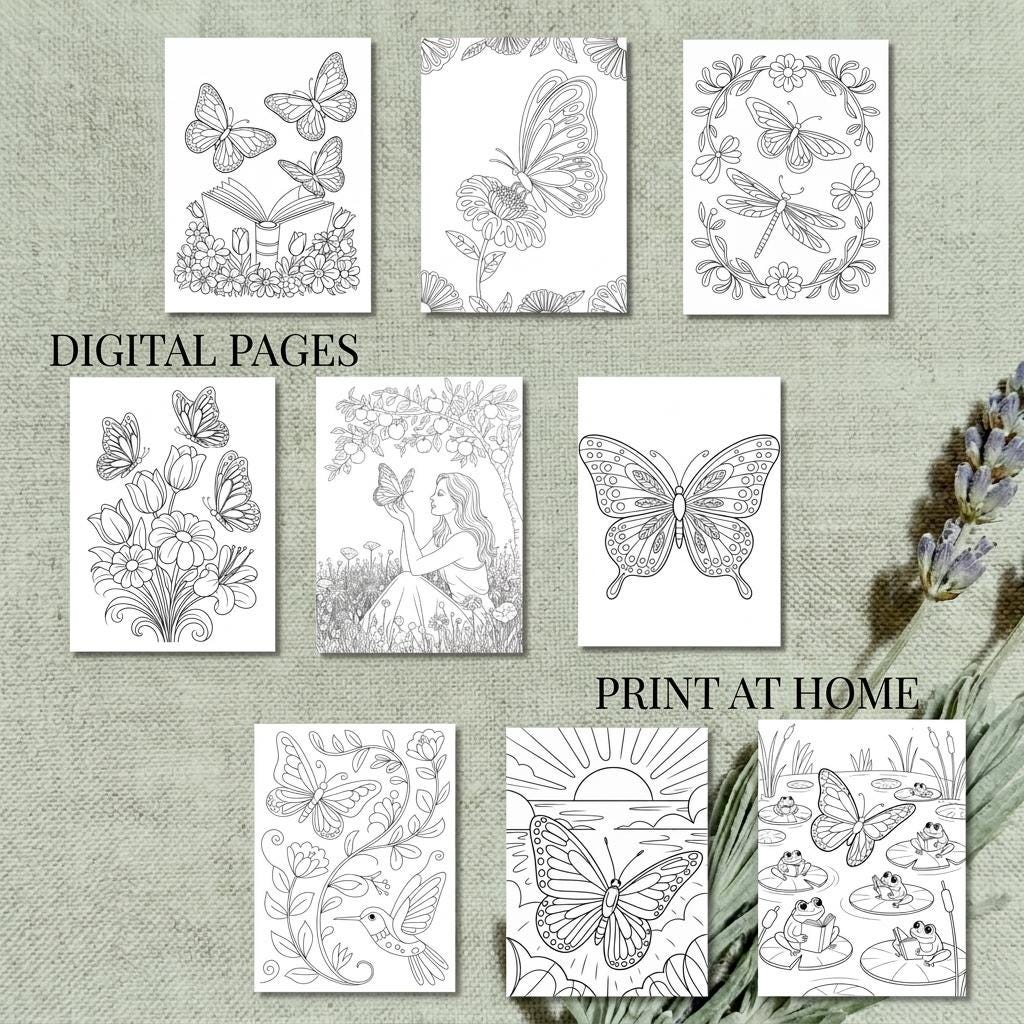 Butterfly Coloring Book: 60 Printable Nature Art Pages (PDF Download) __etsy:8116266462