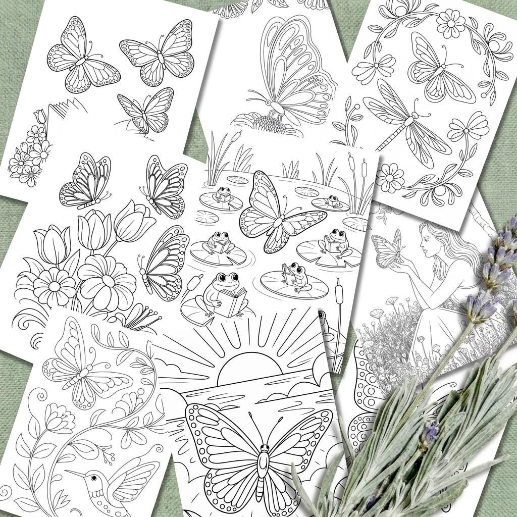 Butterfly Coloring Book: 60 Printable Nature Art Pages (PDF Download) __etsy:8164174789
