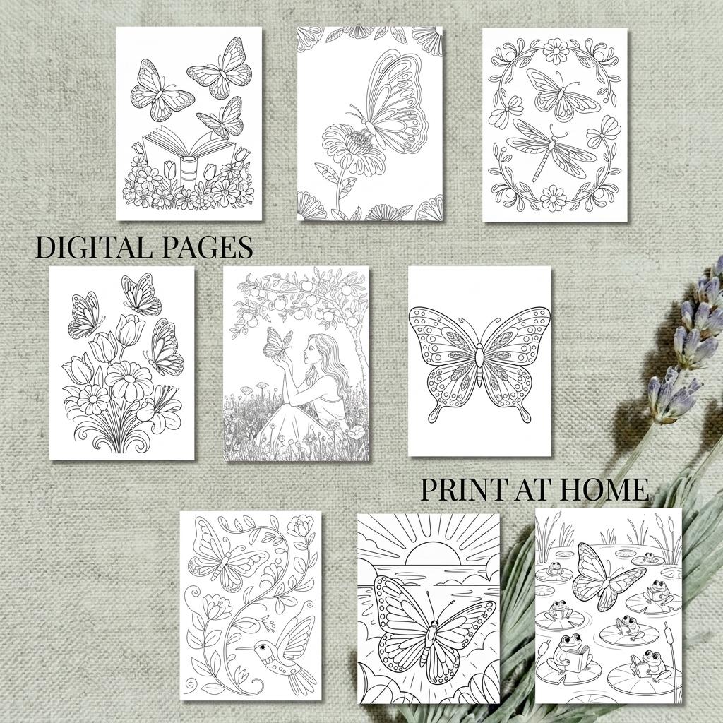 Butterfly Coloring Book: 60 Printable Nature Art Pages (PDF Download) __etsy:8116266384