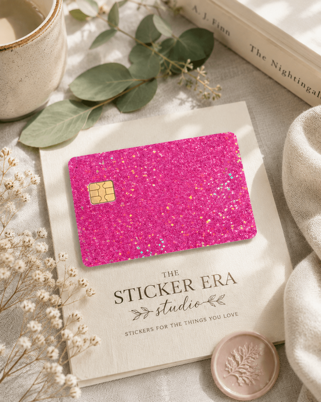 Hot Pink Glitter Card Skin – Sparkly Debit & Credit Card Sticker by The Sticker Era