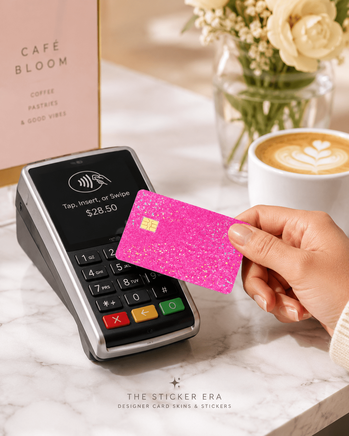 Hot Pink Glitter Card Skin – Sparkly Debit & Credit Card Sticker by The Sticker Era