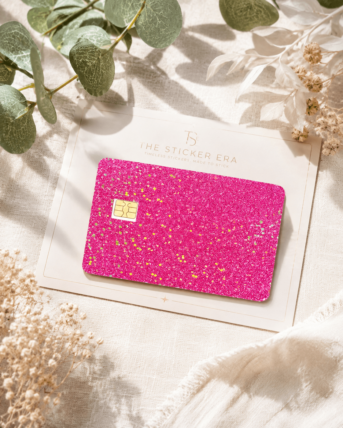 Hot Pink Glitter Card Skin – Sparkly Debit & Credit Card Sticker by The Sticker Era