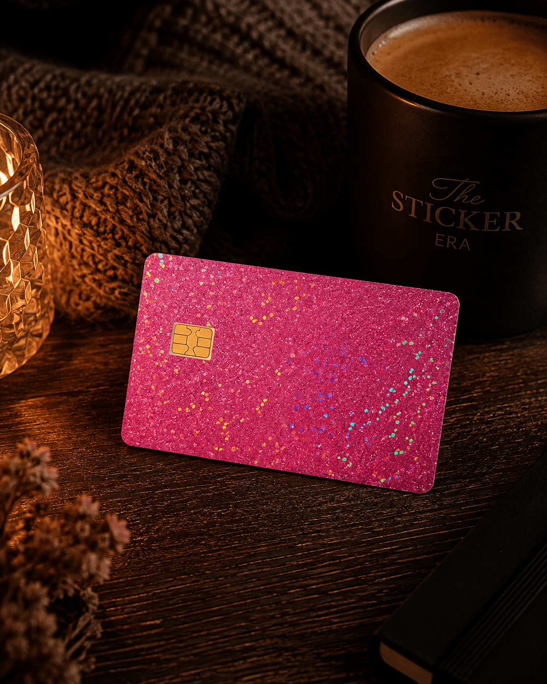 Hot Pink Glitter Card Skin – Sparkly Debit & Credit Card Sticker by The Sticker Era