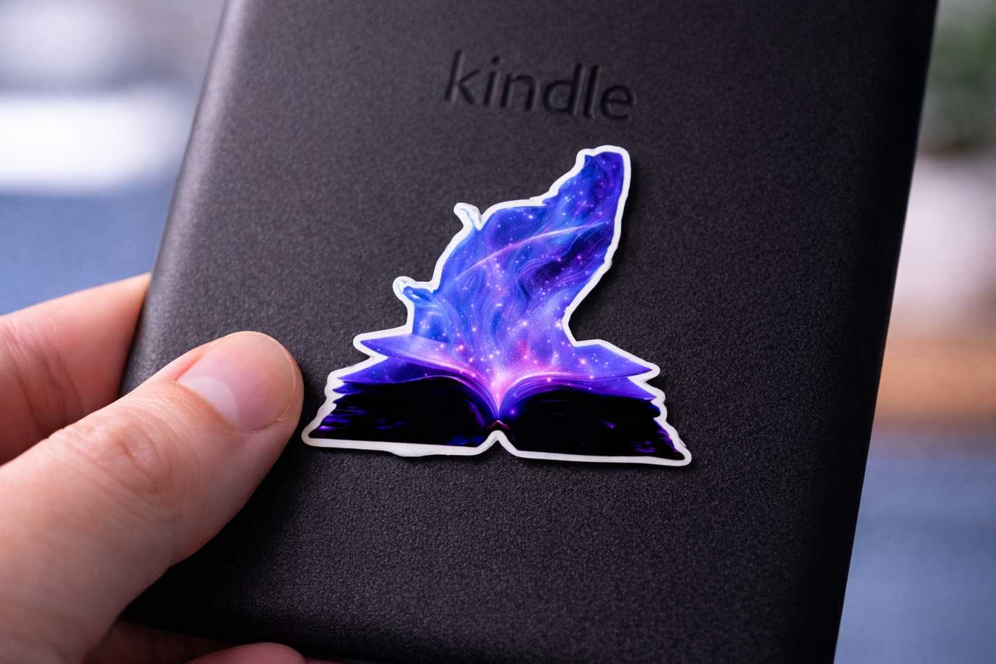 Witchy aesthetic magic book sticker with galaxy fire for fantasy book lovers.