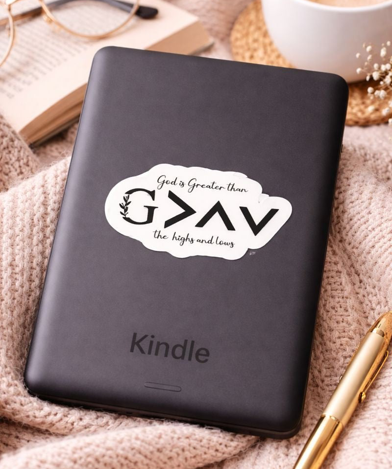 God Is Greater Sticker | Christian Faith Vinyl Decal for Bibles & Laptops by The Sticker Era