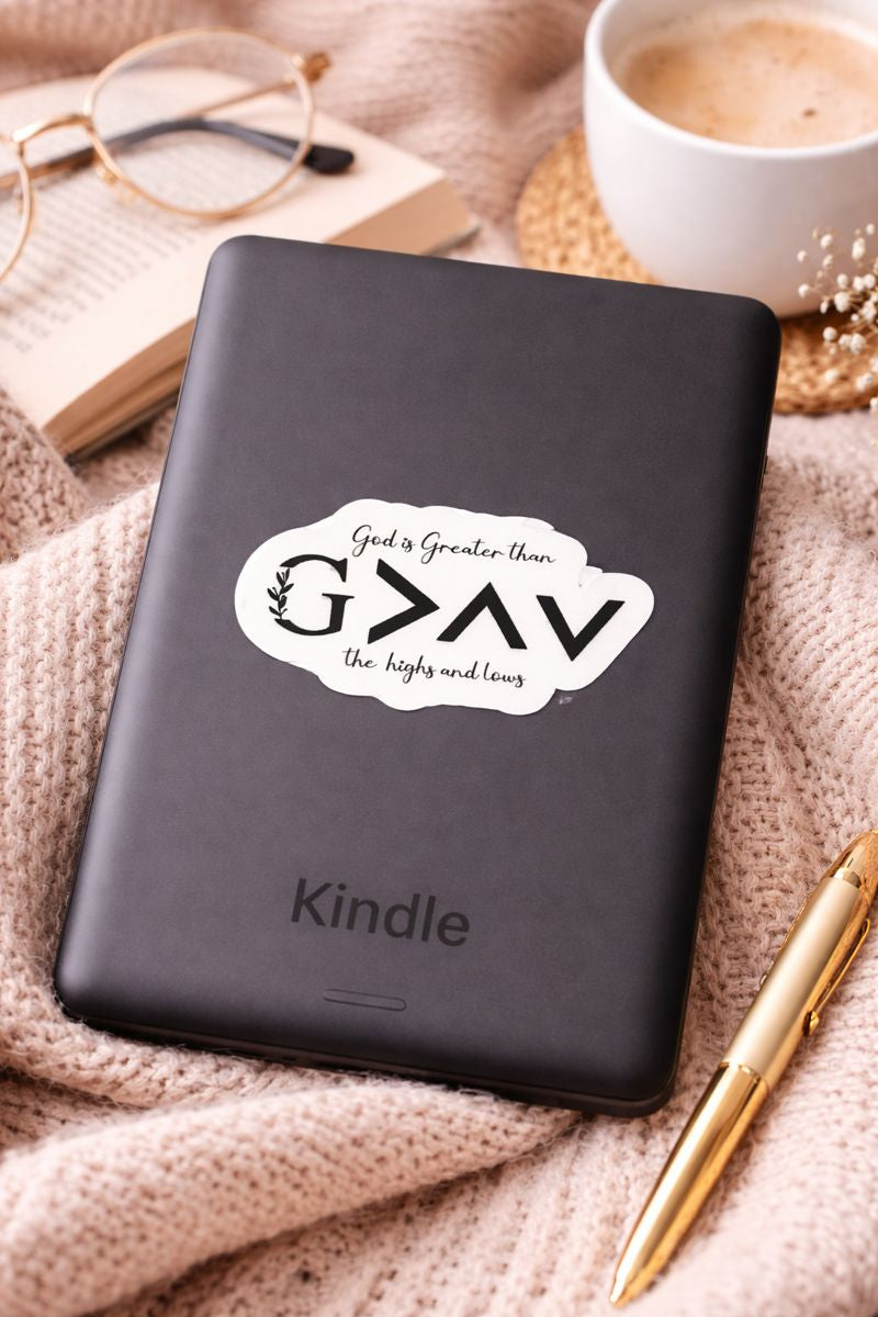 Close up detail of Christian faith sticker showing waterproof vinyl materia