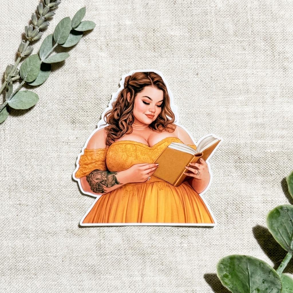 Curvy Girl Reading Sticker: Plus Size Book Lover Vinyl Decal __etsy:8157672501