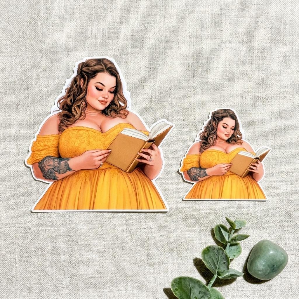 Curvy Girl Reading Sticker: Plus Size Book Lover Vinyl Decal __etsy:8109766282