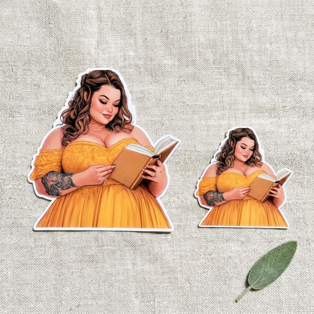 Curvy Girl Reading Sticker: Plus Size Book Lover Vinyl Decal __etsy:8109766358
