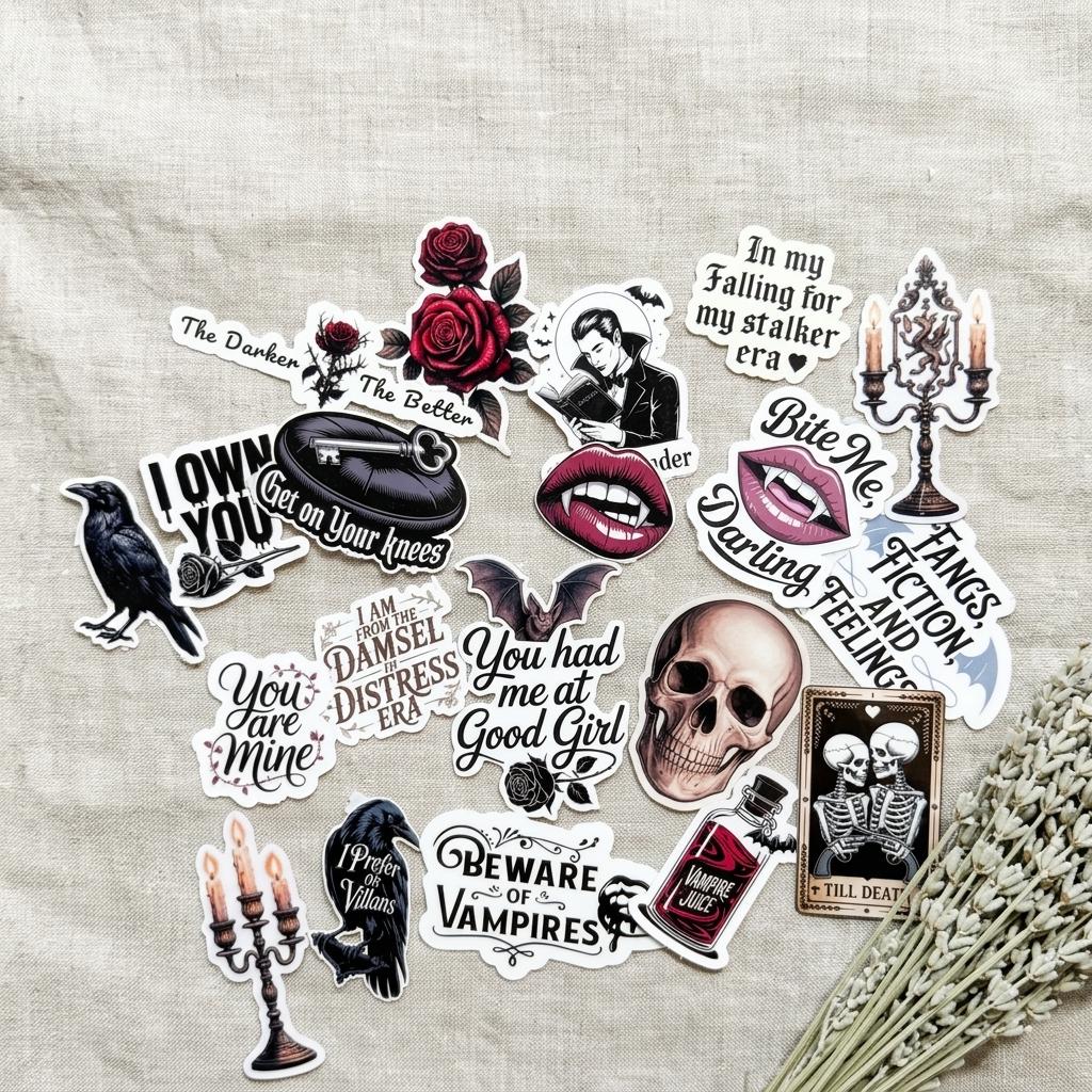 Dark Romance Sticker Pack, Gothic Vampire Booktok Decals, Spicy Reader Vinyl for Kindle & Laptop __etsy:8164085825
