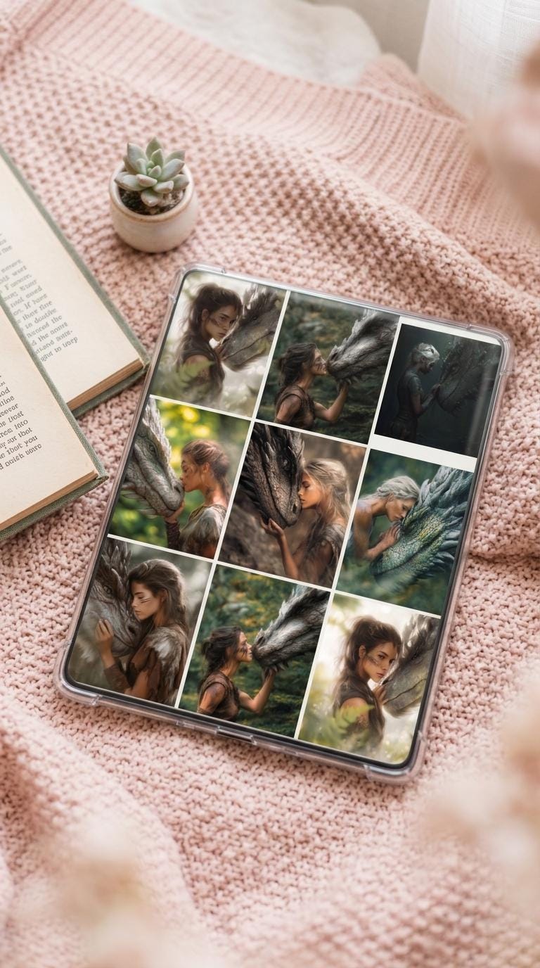 Dragon Bond Digital Art Collection | 9 Romantasy Wallpaper Prints | Fantasy Kindle Insert Pack __etsy:8069276563