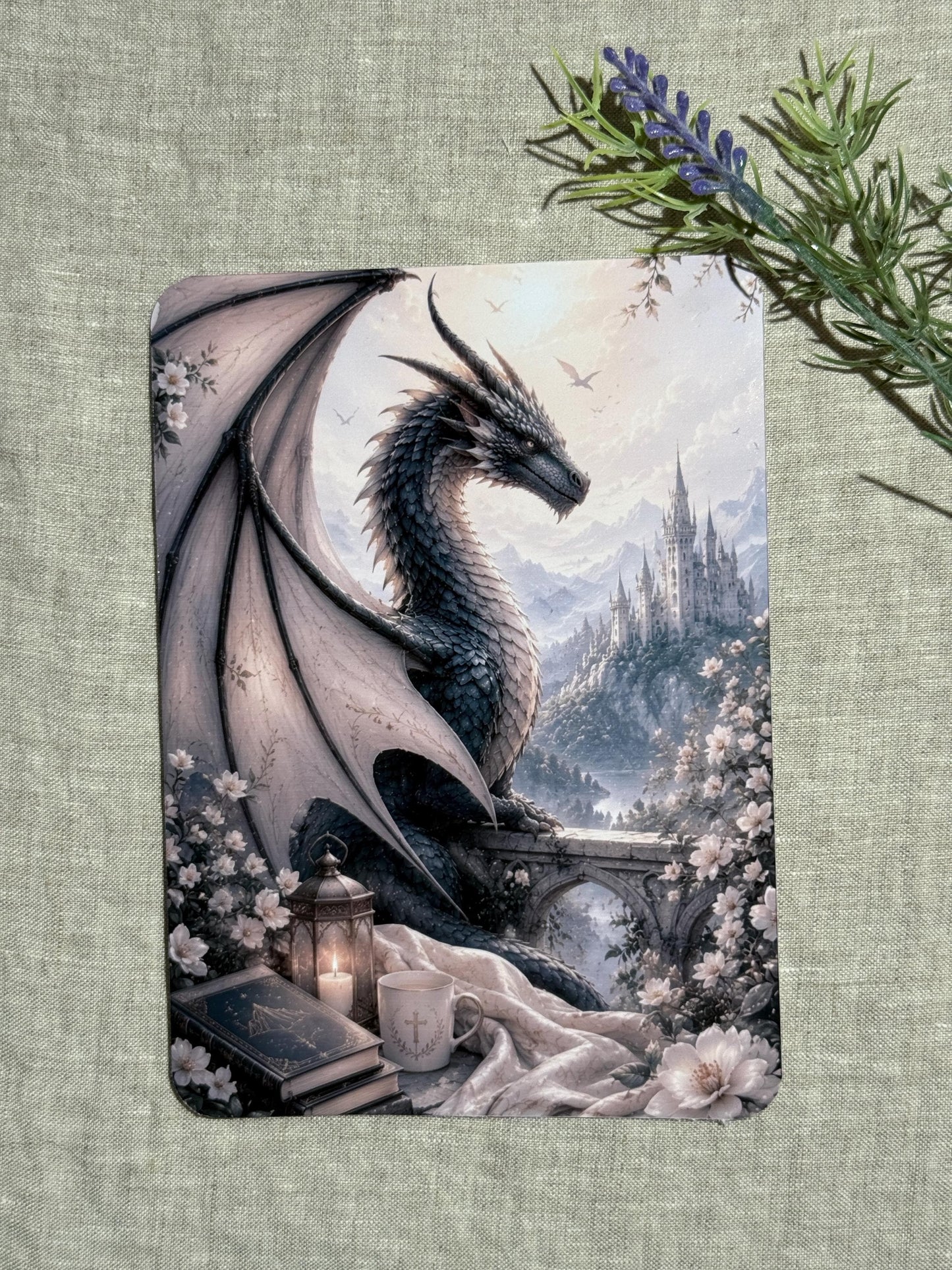 Dragon Kindle Insert, Dark Fantasy Castle Art for Book Lovers __etsy:8129559060
