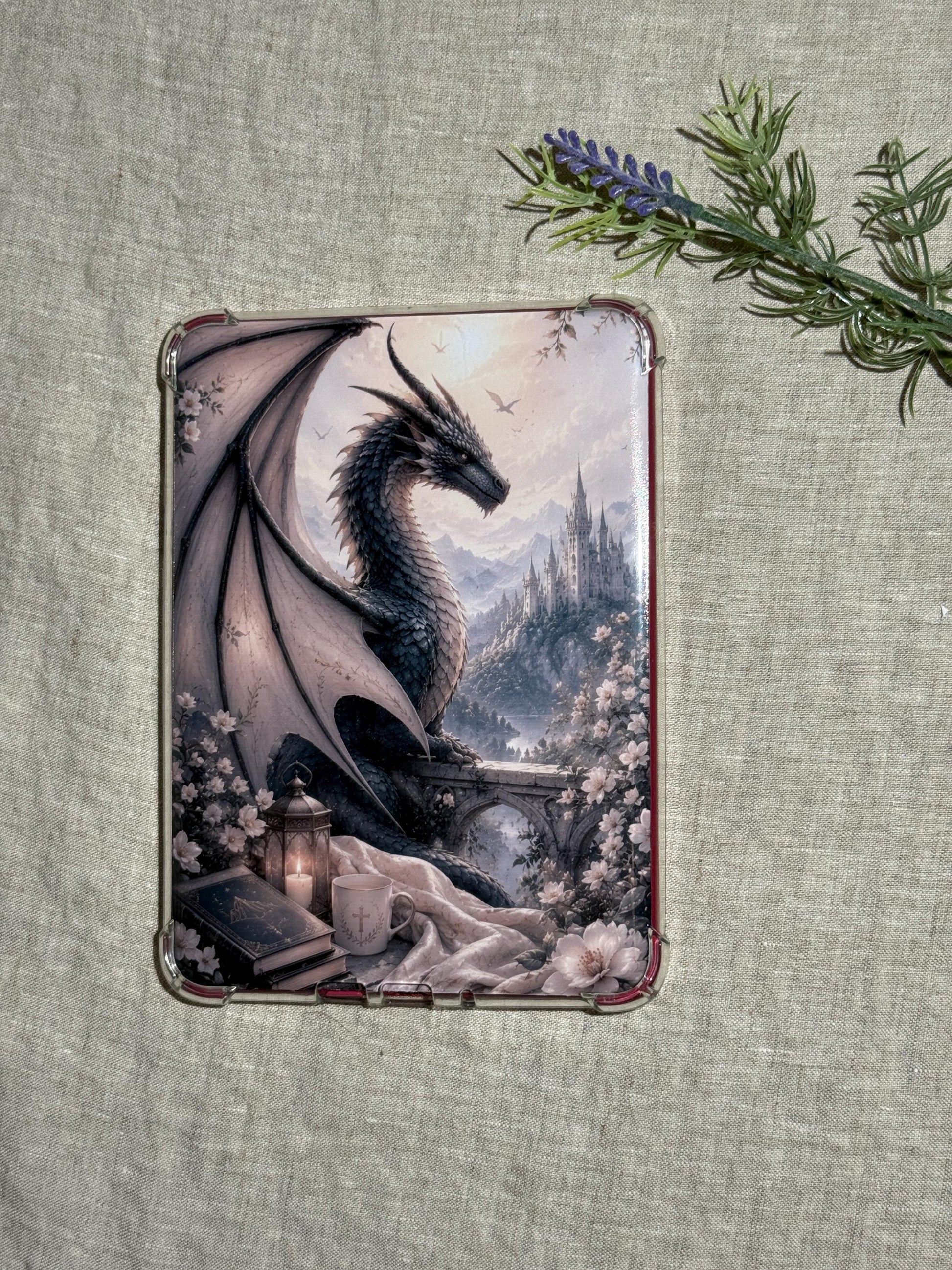 Dragon Kindle Insert, Dark Fantasy Castle Art for Book Lovers __etsy:8129559382