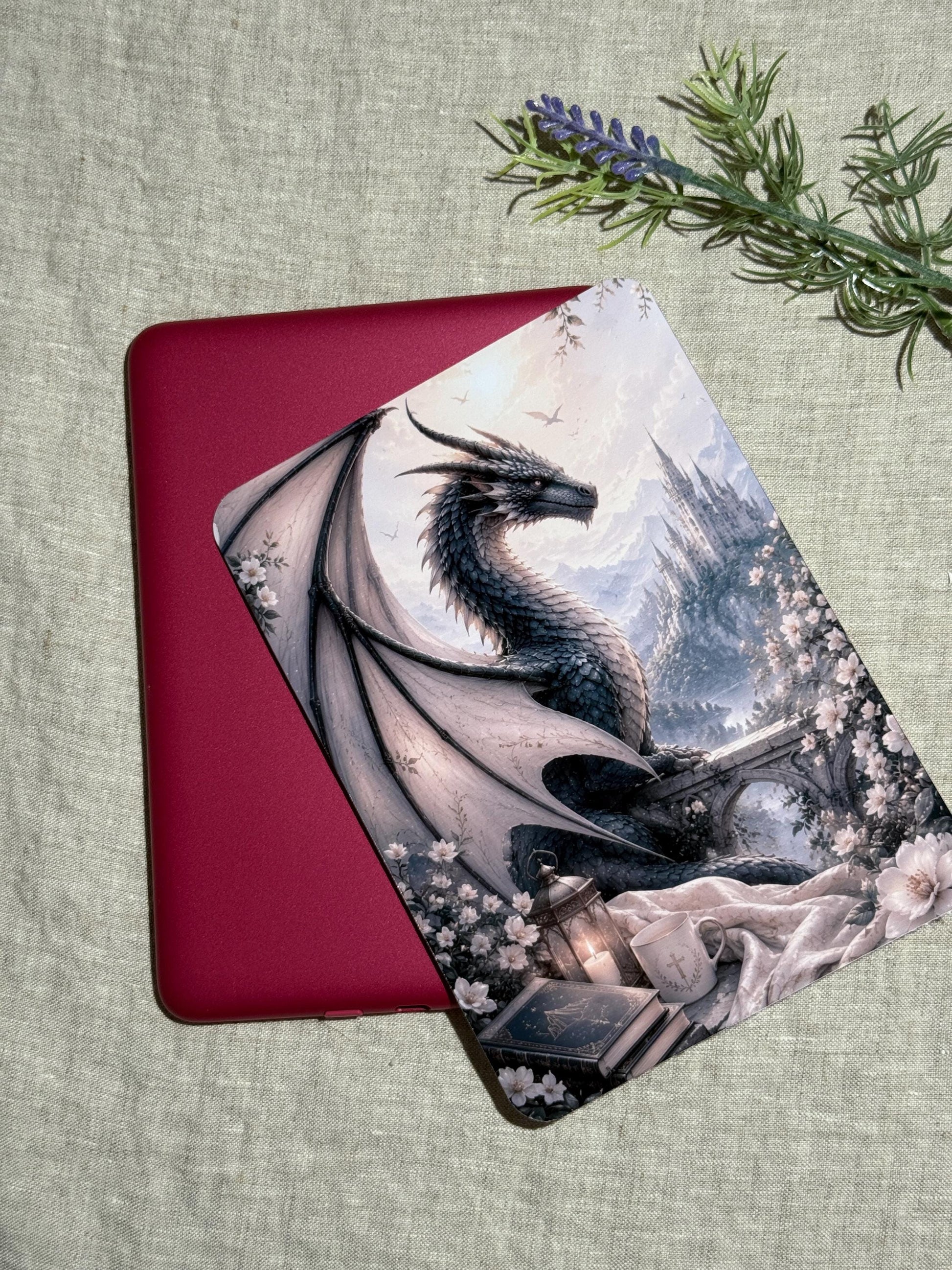 Dragon Kindle Insert, Dark Fantasy Castle Art for Book Lovers __etsy:8177457355
