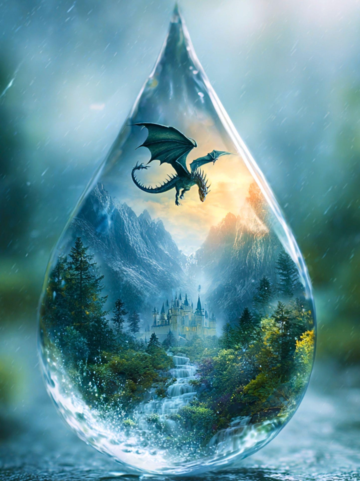 Dragon Raindrop Kindle Insert | Fantasy Castle Wallpaper | Romantasy Reader Digital Download Pack __etsy:8061419171