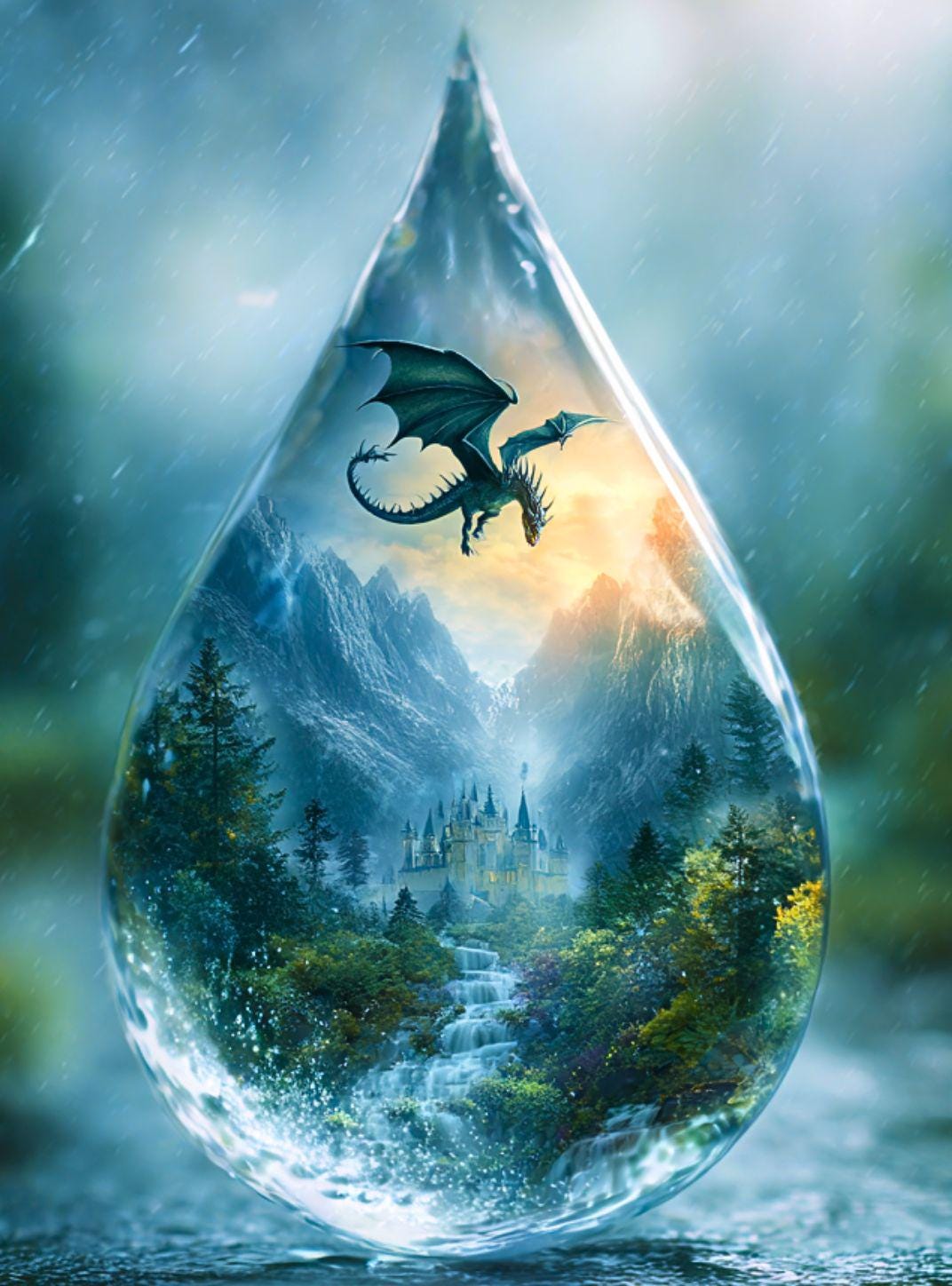 Dragon raindrop kindle insert fantasy castle wallpaper aesthetic __etsy:8061419155