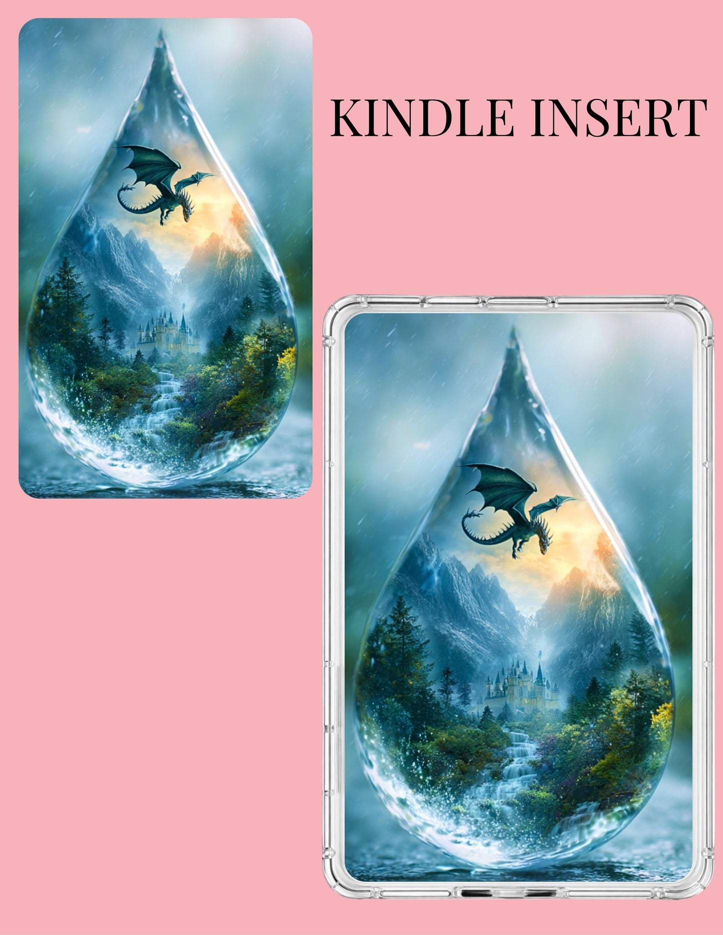 Dragon Raindrop Kindle Insert | Fantasy Castle Wallpaper | Romantasy Reader Digital Download Pack __etsy:8013537672