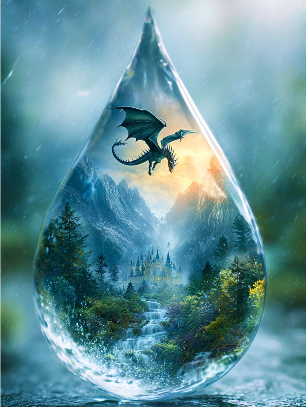Dragon Raindrop Kindle Insert | Fantasy Castle Wallpaper | Romantasy Reader Digital Download Pack __etsy:8061419165