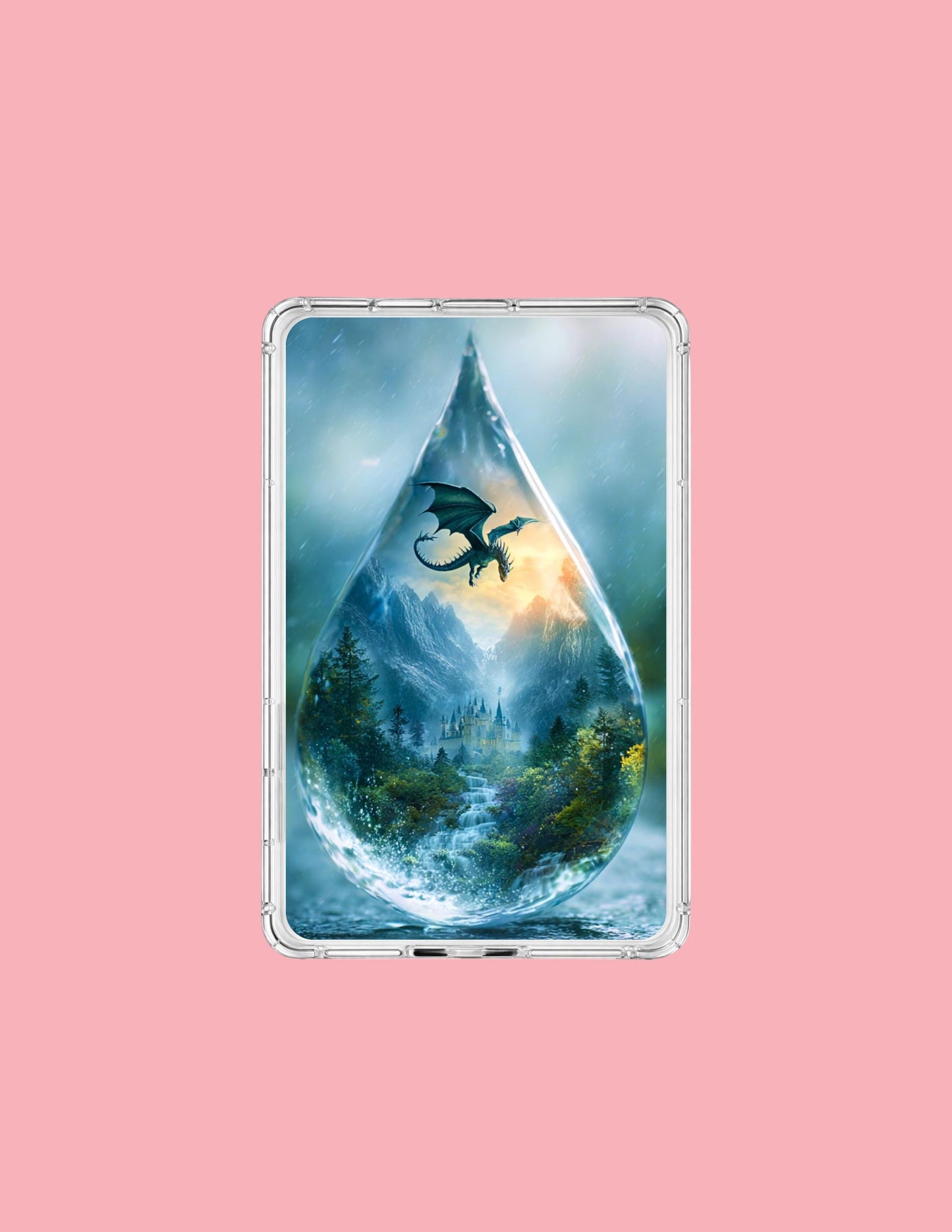 Dragon Raindrop Kindle Insert | Fantasy Castle Wallpaper | Romantasy Reader Digital Download Pack __etsy:8061446913