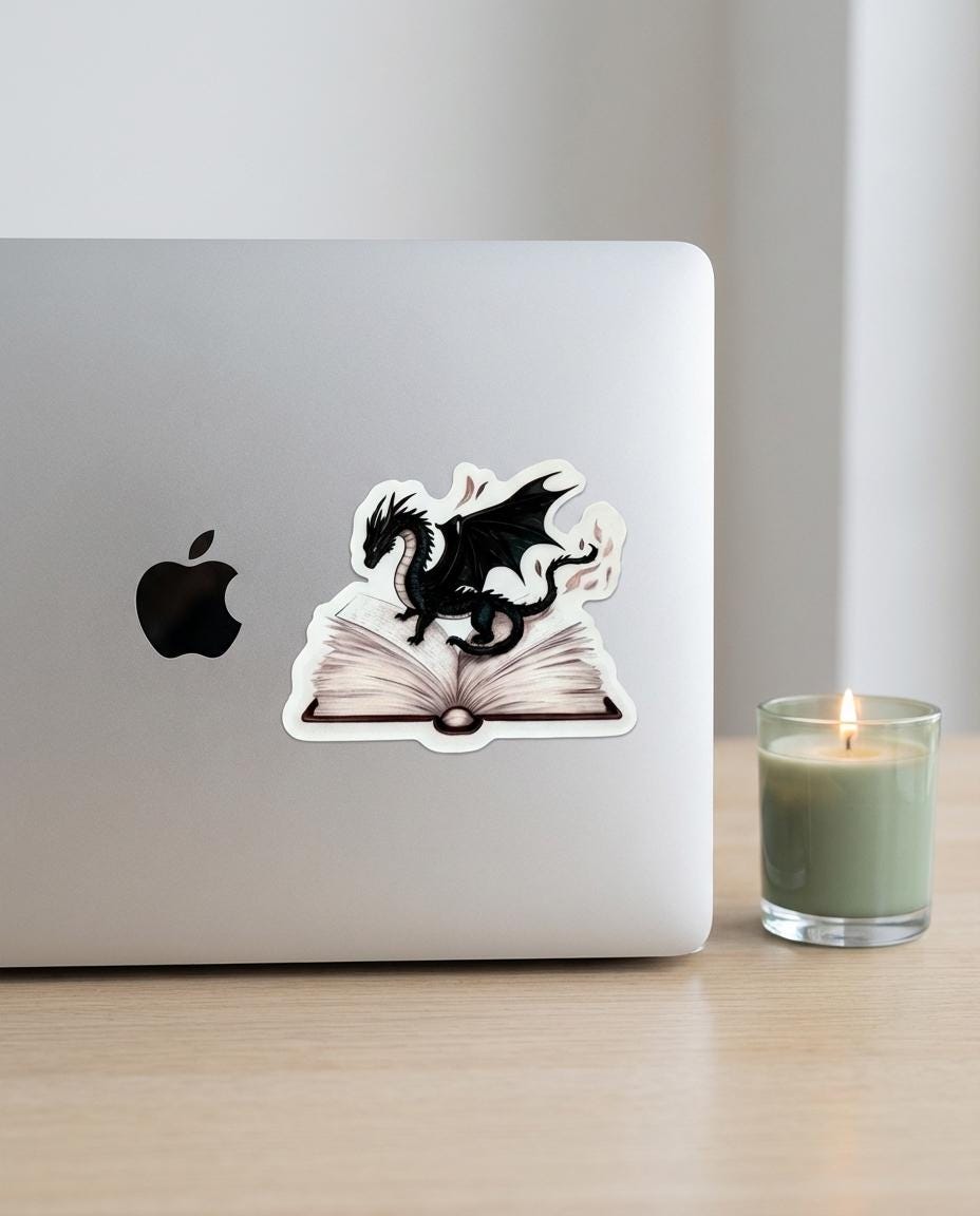 Dragon Sticker: Mystical Book Dragon Vinyl Decal __etsy:7920742537