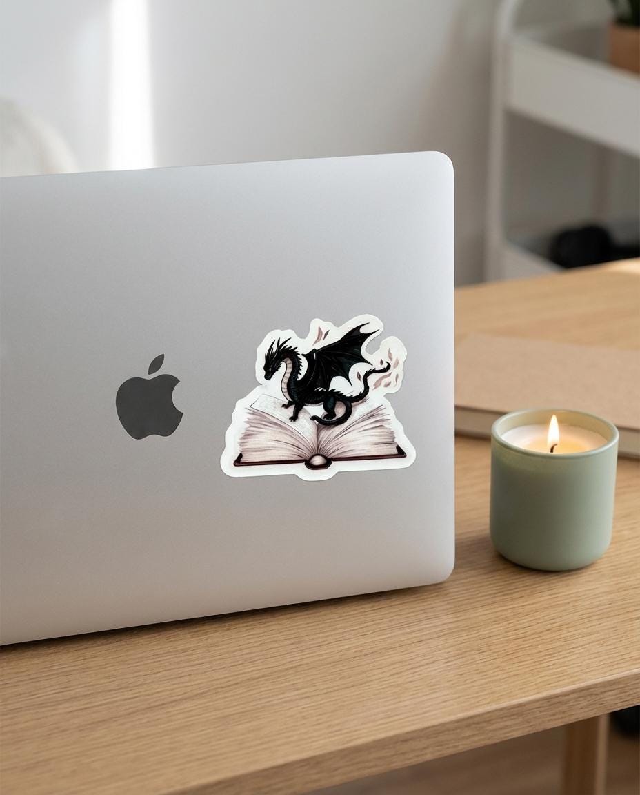 Dragon Sticker: Mystical Book Dragon Vinyl Decal __etsy:7872788180