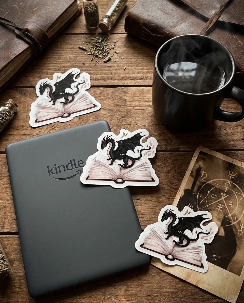 Dragon Sticker: Mystical Book Dragon Vinyl Decal __etsy:7872790812
