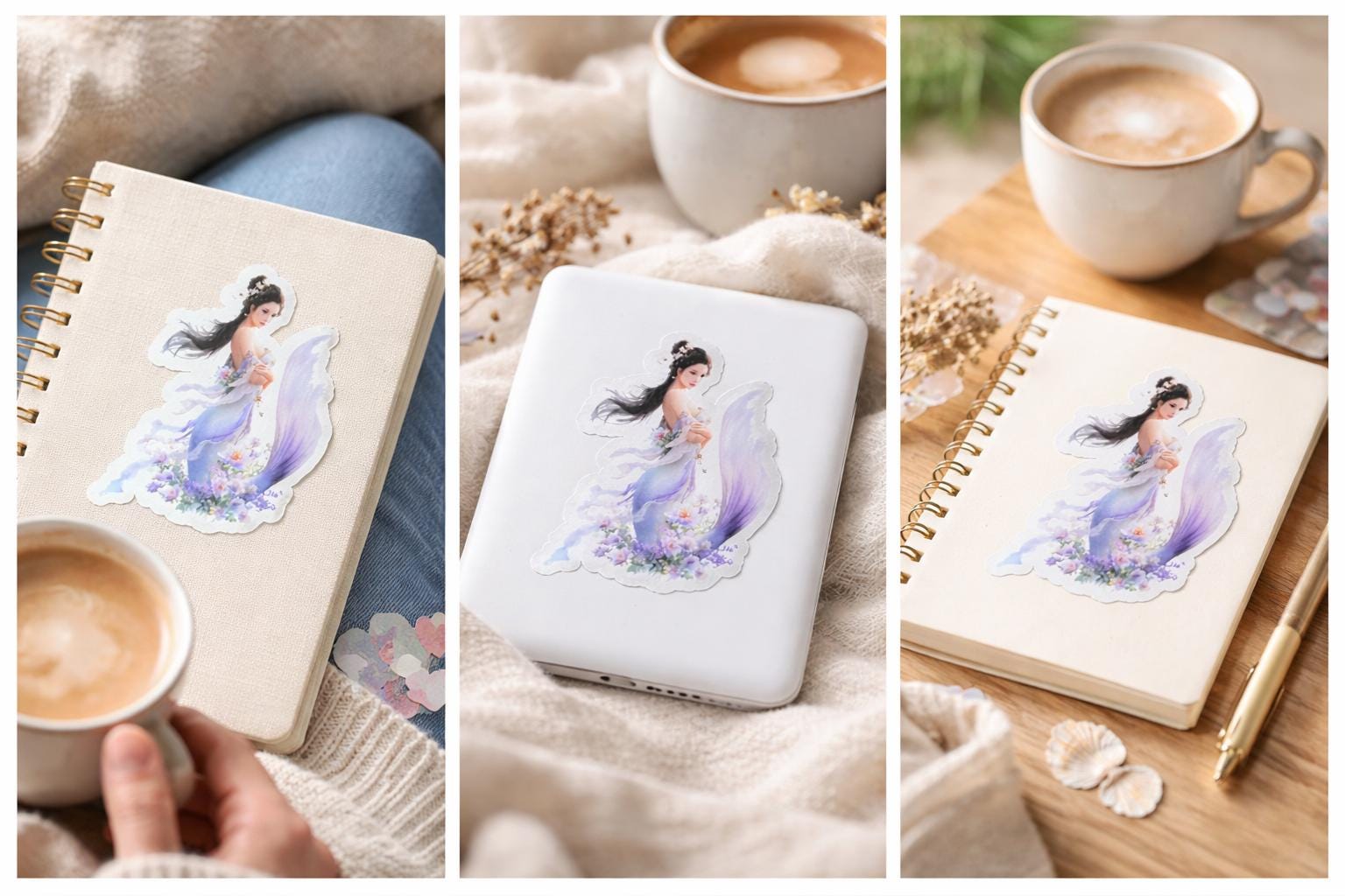 Ethereal Mermaid Sticker - Waterproof Fantasy Vinyl - Bookish Ocean Goddess Art __etsy:7724447573