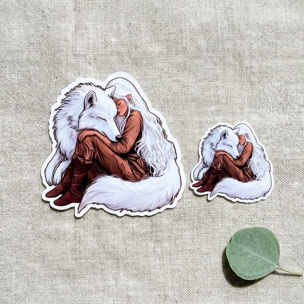 Fantasy Wolf and Elf Girl Sticker – Romantasy Vinyl Decal for Book Lovers & Fantasy Fans __etsy:8109725808