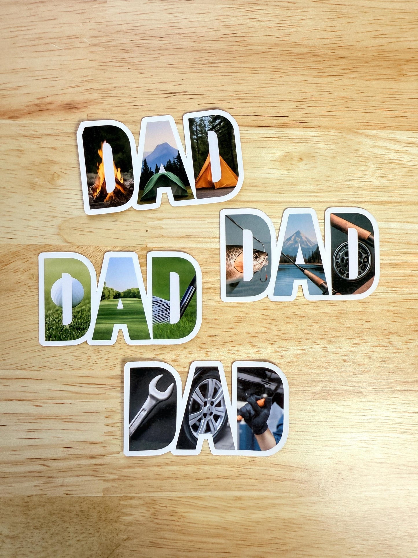 Father's Day Hobby Stickers: Fishing, Golf, Camping, Auto - Waterproof Vinyl Pack __etsy:6829895566