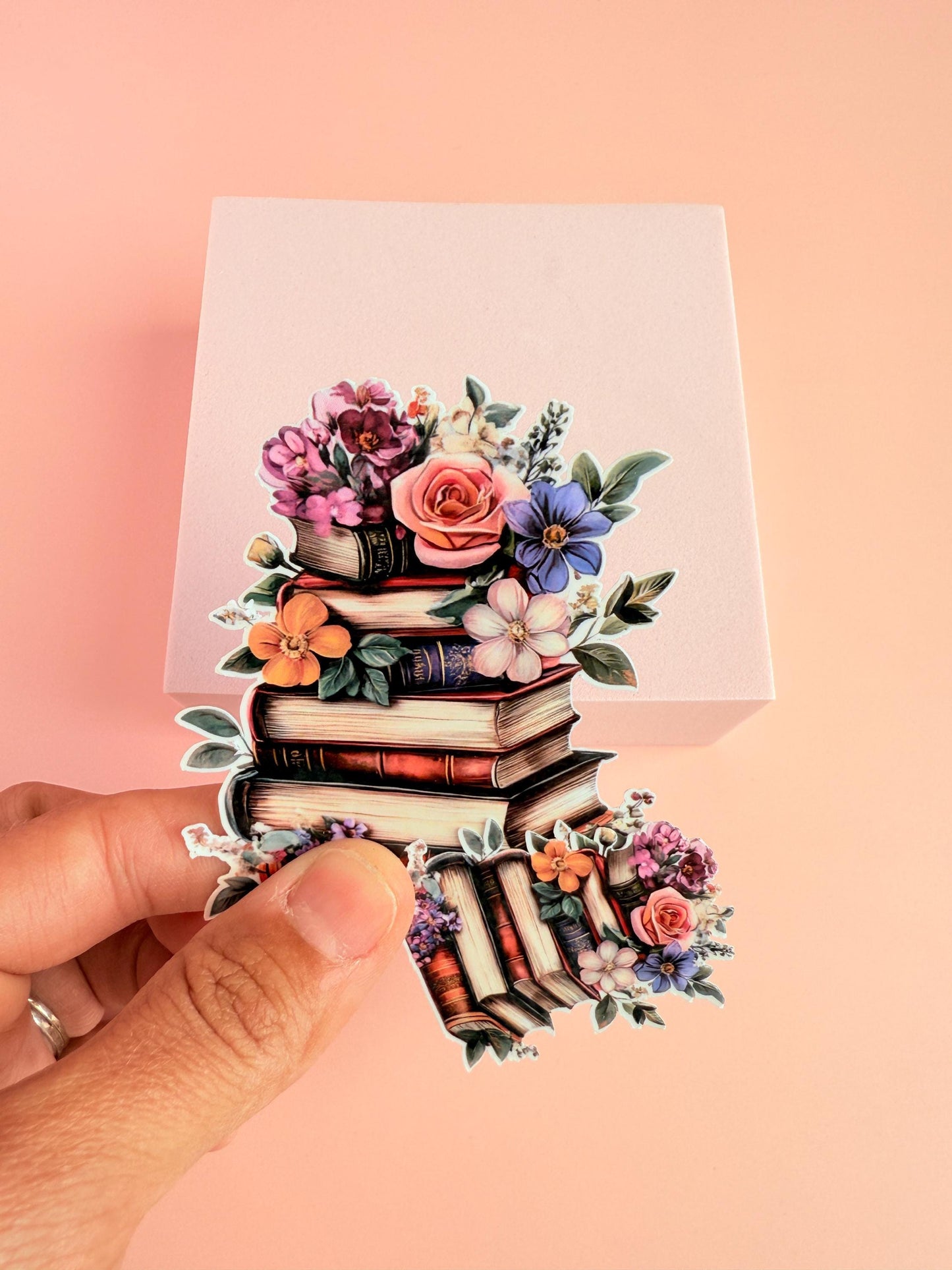 Floral Book Stack Sticker: Waterproof Vinyl Decal for Book Lovers __etsy:6912165484