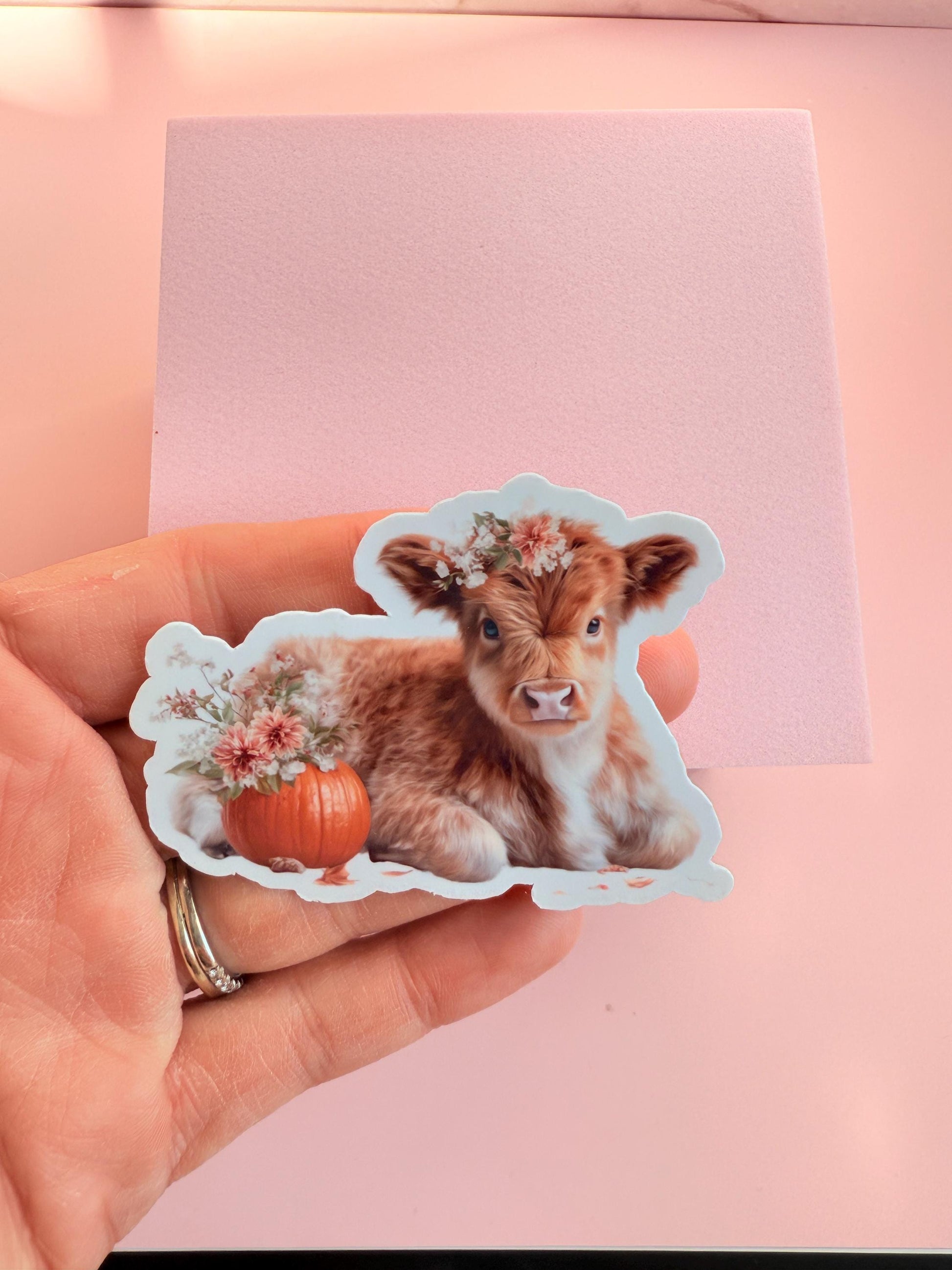 Floral Cow Calf Vinyl Sticker: Waterproof Fall Farm Decor __etsy:7209705021