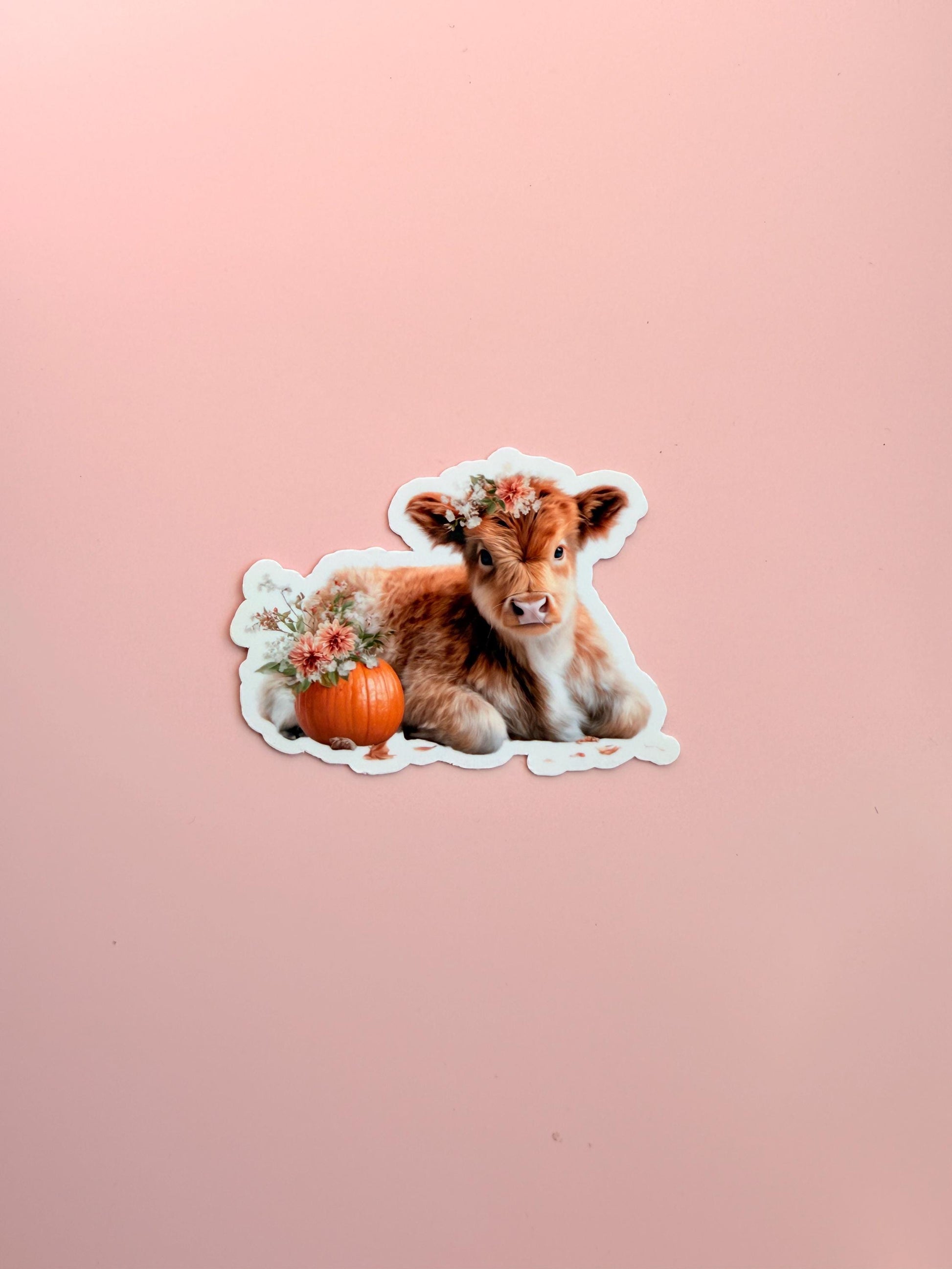 Floral Cow Calf Vinyl Sticker: Waterproof Fall Farm Decor __etsy:7209705181