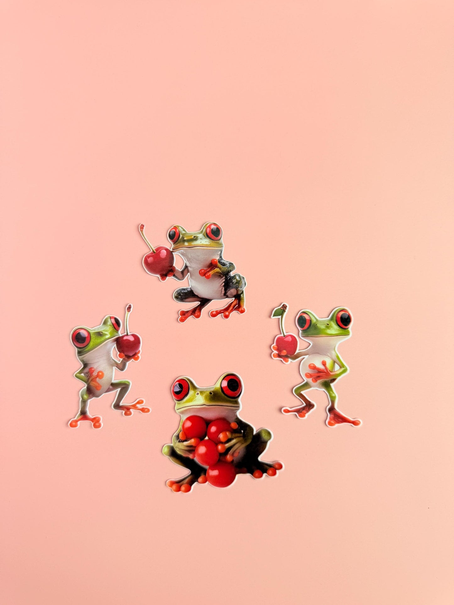 Frog Sticker Pack –4 Cute Red-Eyed Tree Frog Vinyl Stickers with Cherries for Water Bottles, Laptops, Journals|animal gift|kindle decor __etsy:6960112137