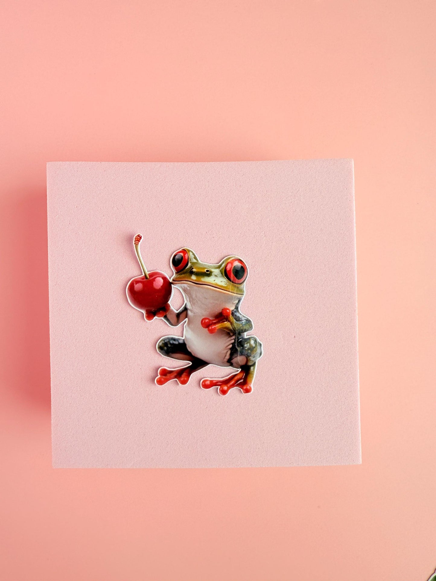 Frog Sticker Pack –4 Cute Red-Eyed Tree Frog Vinyl Stickers with Cherries for Water Bottles, Laptops, Journals|animal gift|kindle decor __etsy:6960112011