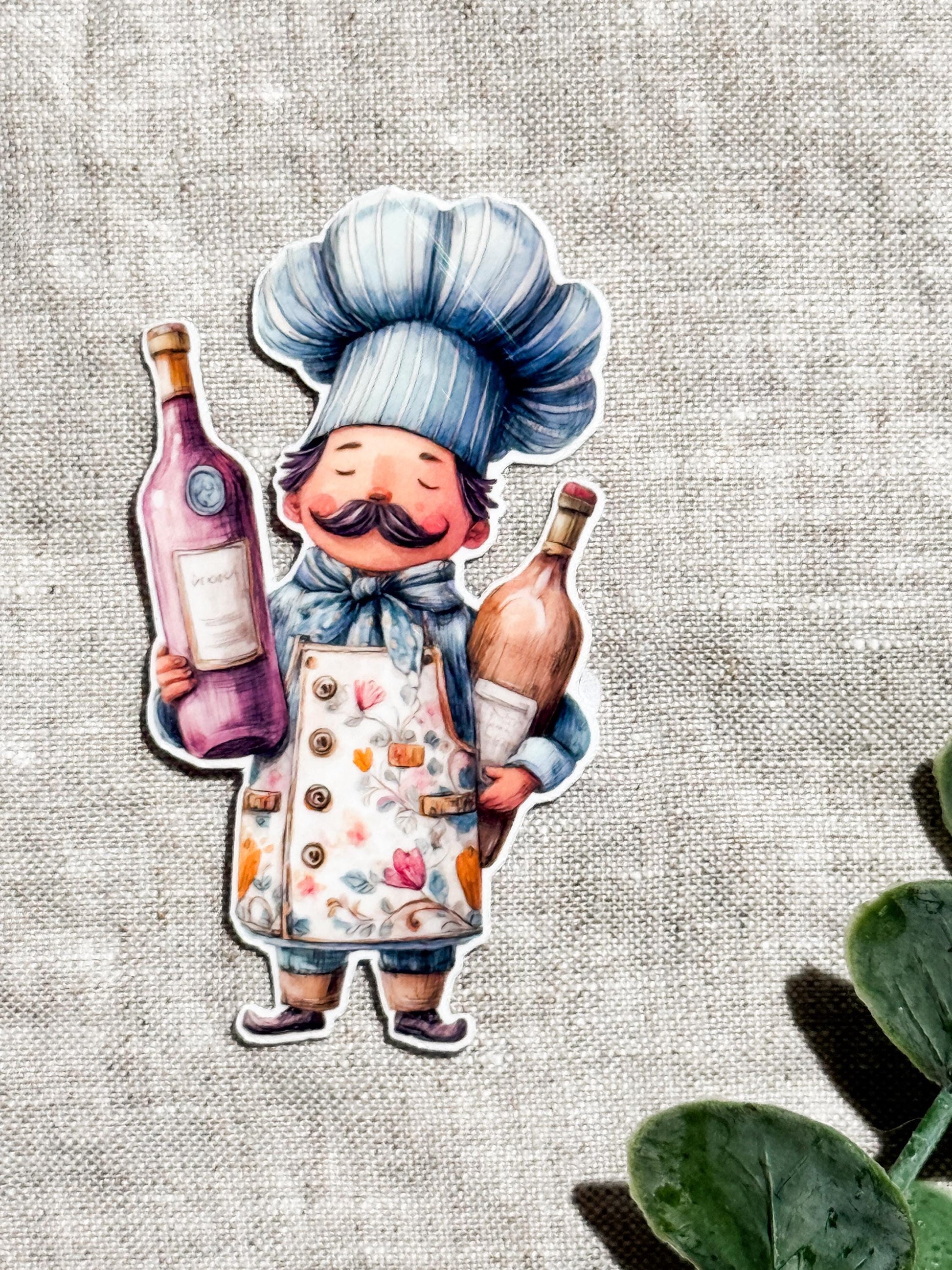 Funny Chef Sticker: Mustache Cook, Wine Lover Decal __etsy:8108881432