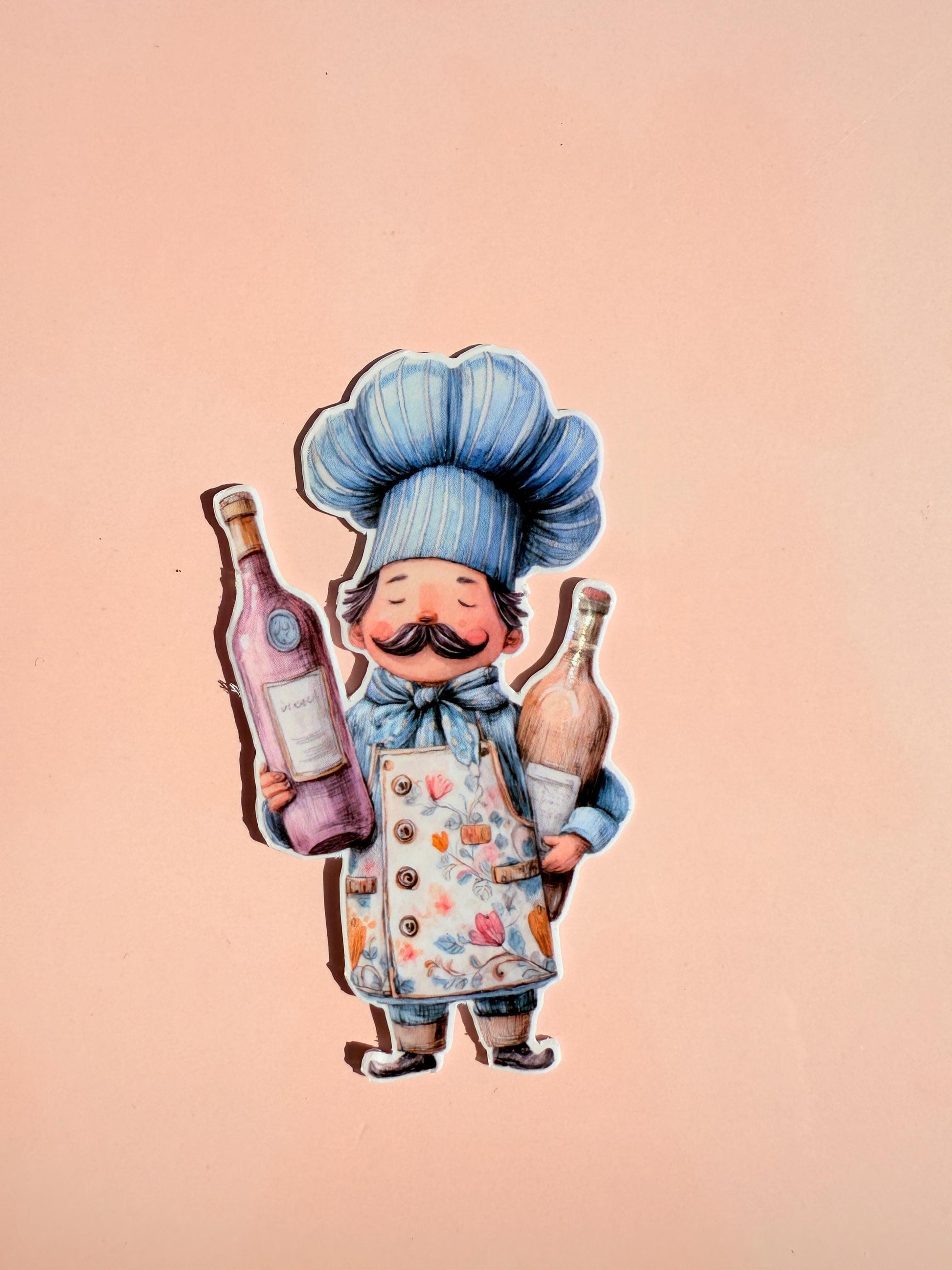Funny Chef Sticker: Mustache Cook, Wine Lover Decal __etsy:6977629694