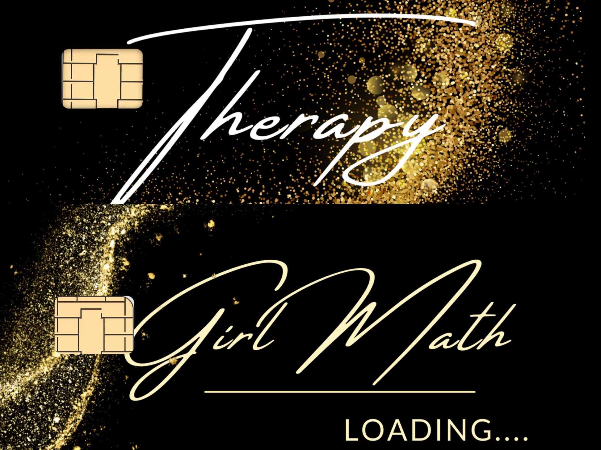 Therapy is girl math funny debit card skin in black and gold by The Sticker Era __etsy:7799144657