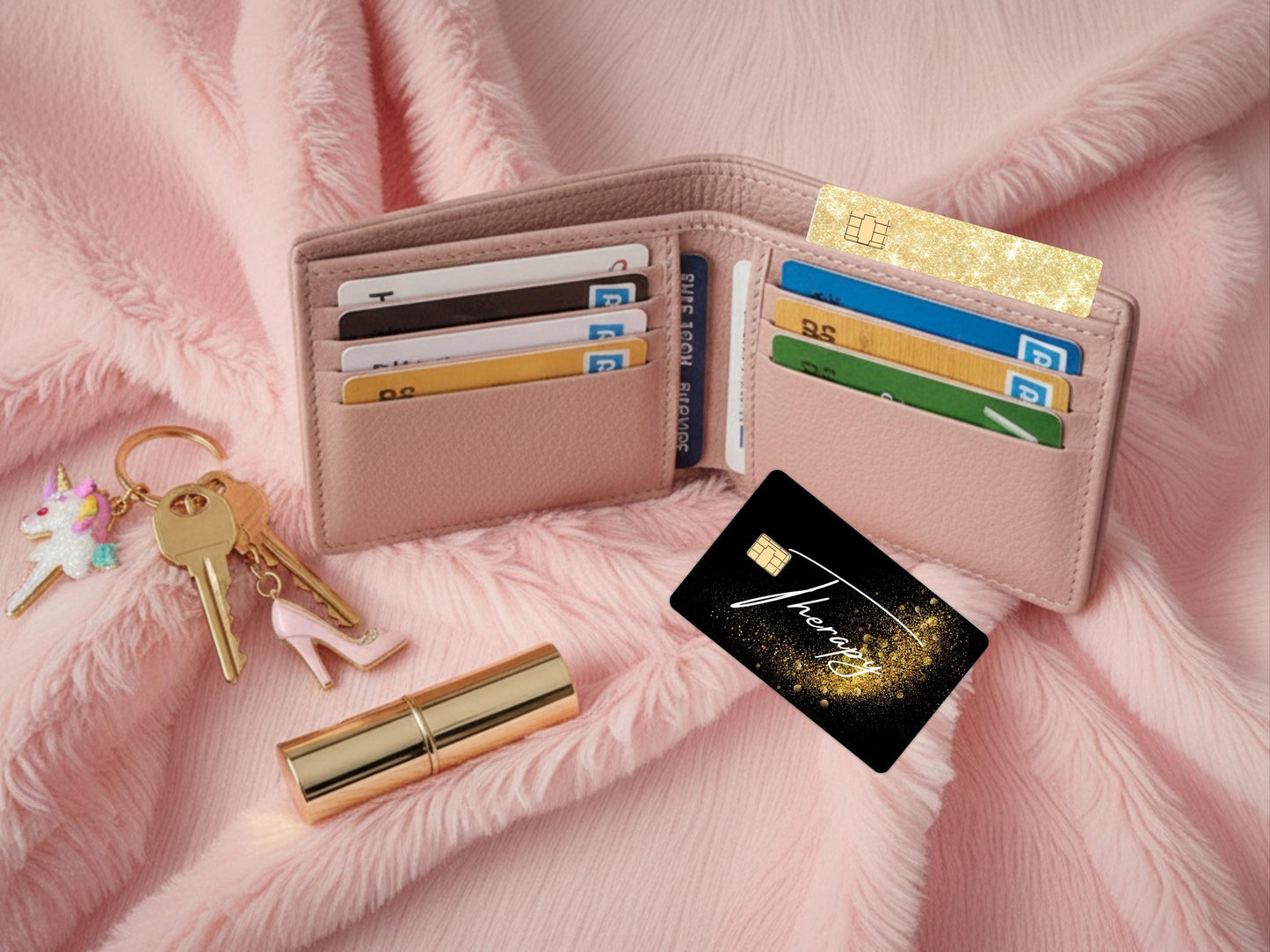 Luxe black and gold vinyl card cover in wallet by The Sticker Era __etsy:7799144551